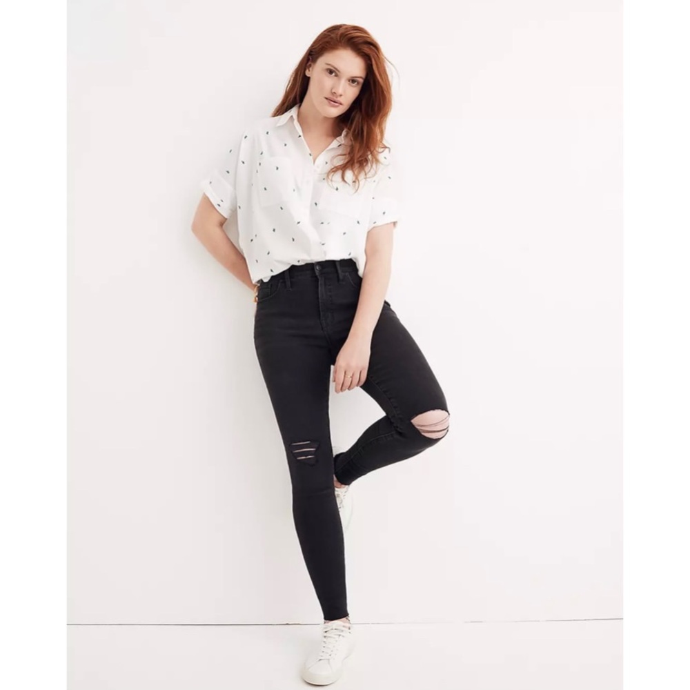 Madewell High Rise Riser 9” Skinny Skinny Jeans Black Distressed Raw Hem Sz 26